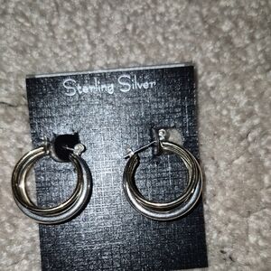 2 Toned Sterling Silver And Gold Hoops